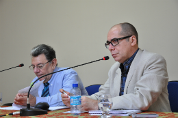 Imagem: Reitor Jesualdo Farias e Pró-Reitor de Planejamento, Ernesto Pitombeira, durante o Seminário