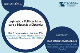 Imagem: Cartaz da palestra "Legislação e políticas atuais para a educação a distância"
