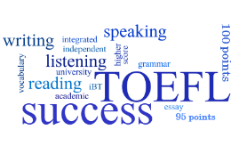 Imagem: A palavra TOEFL misturada a outras da língua inglesa