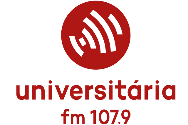 Imagem: Identidade visual da Universitária FM em branco e vermelho