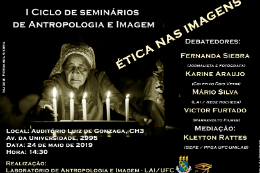 Imagem: Cartaz do evento em fundo preto e foto de uma senhora segurando velas
