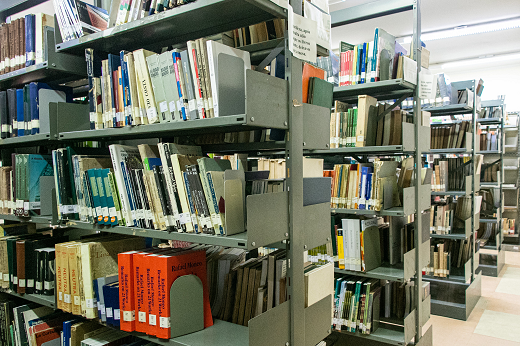 Imagem: Foto de uma estante de livros em uma biblioteca da UFC (Foto: Ribamar Neto/UFC Informa)