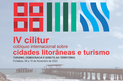 Imagem: logo do evento com imagem fotográfica ao fundo de ponte sobre o mar e nome do evento e data em vermelho